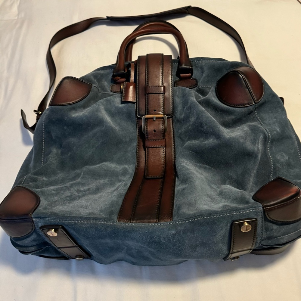 Salvatore Ferragamo Blue and Brown Travel Bag with Vintage Appeal